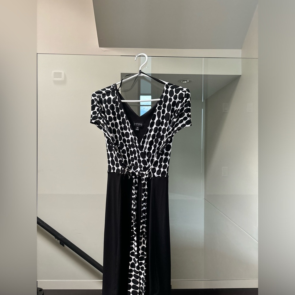 Enfocus Studio Black and White Patterned Midi Dress